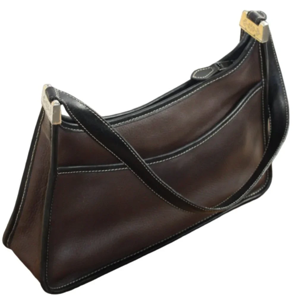 Brighton Brown And Black Two Tone Leather Vintage Shoulder Style Bag